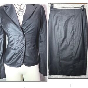 Bebe Black 2pc Blazer Pencil Skirt Suit Set Y2K Office Siren XS/0